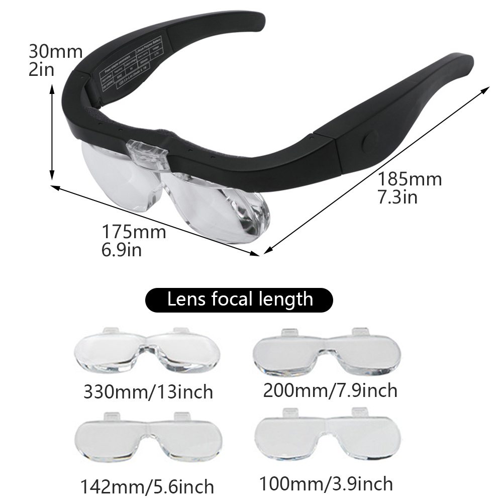 1 LED Light 4 Detachable Lenses Head Magnifier Glasses for Reading Magazine Book Close Work Craft Jeweler Watchmaker Repair