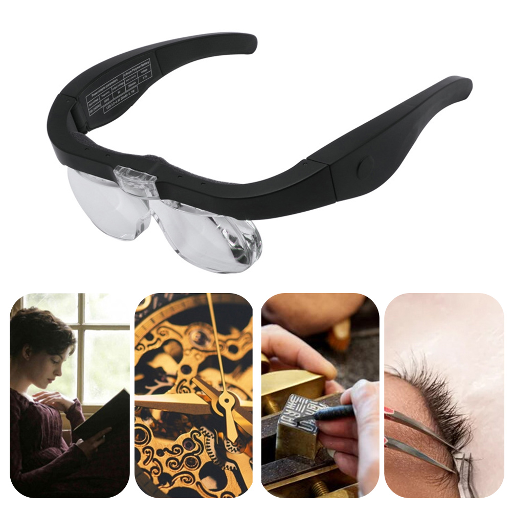 1 LED Light 4 Detachable Lenses Head Magnifier Glasses for Reading Magazine Book Close Work Craft Jeweler Watchmaker Repair