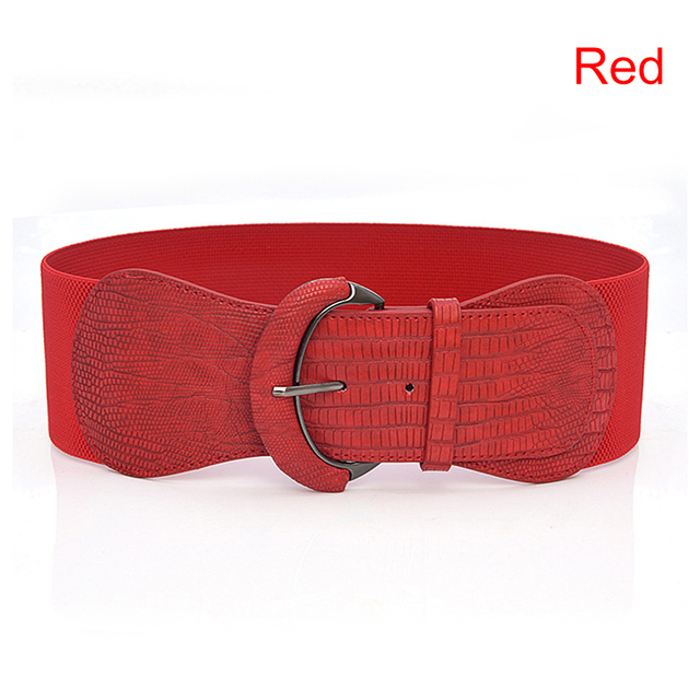 2pc Chic Design Wide Belts Womens Ladies Faux Leather Wide Stretch Elastic Pin Buckle Cinch Waist  Dress Belts Decorate