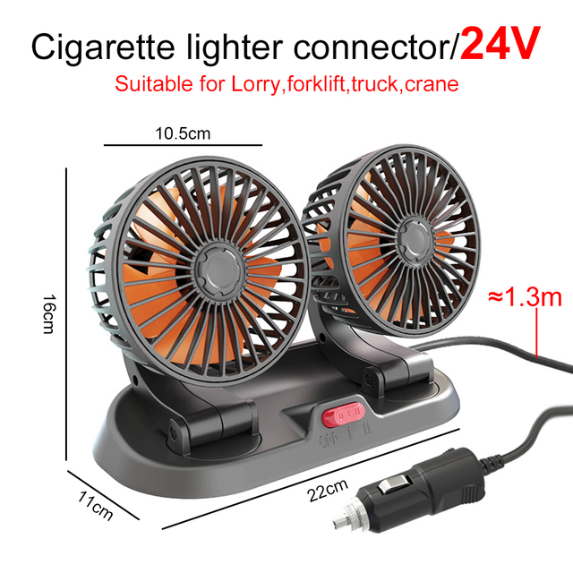 Car Fan Electric Car Cooling Fan Dual Head USB PoweredRotatable Cooler Low Noise Adjustable Auto Vehicle Fan