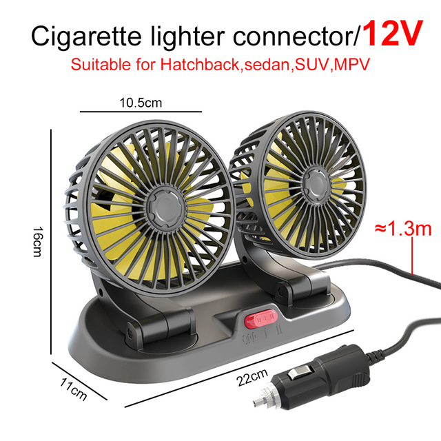 Car Fan Electric Car Cooling Fan Dual Head USB PoweredRotatable Cooler Low Noise Adjustable Auto Vehicle Fan