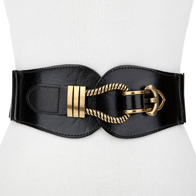 Women Wide Belt Elastic Vintage Buckle Leather Wide Buckle Women's Belt Waist Seal Belt Dress Waistband