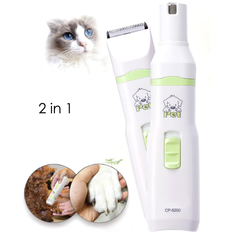 2 in 1 Pet Dog Cat Hair Trimmer Paw Nail Grinder Grooming Clippers Nail Cutter Hair Cutting Machine