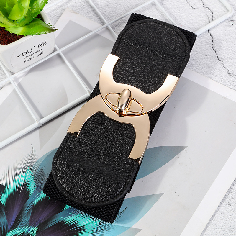 Casual Ladies Elastic Wide Waist Dress Fashion Elastic Belt New Decorative Belts for Women Luxury Designer Black