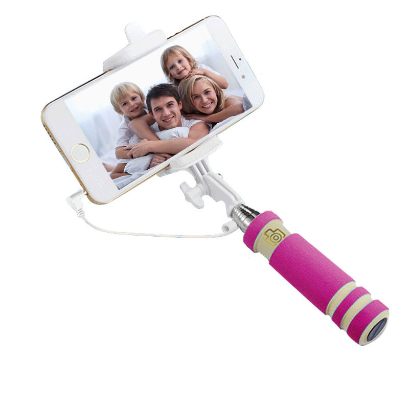 Mini Selfie Stick with Button Wired Cotton Material Handle Monopod Universal for Mobile Phone