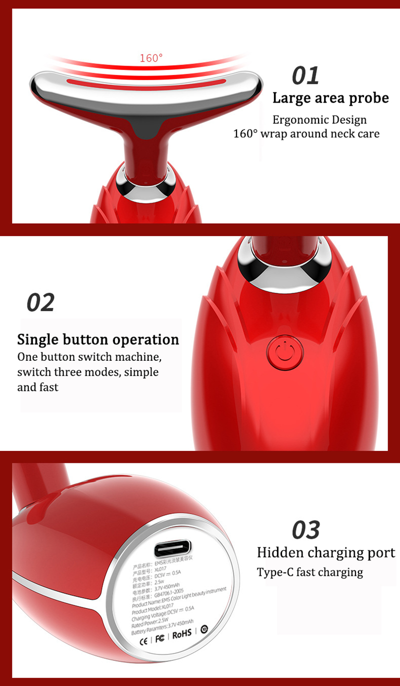 Face EMS Warmth Neck Lifting Tighten Massager Electric Microcurrent Ion Wrinkle Remover LED Photon Face Beauty Device for Woman