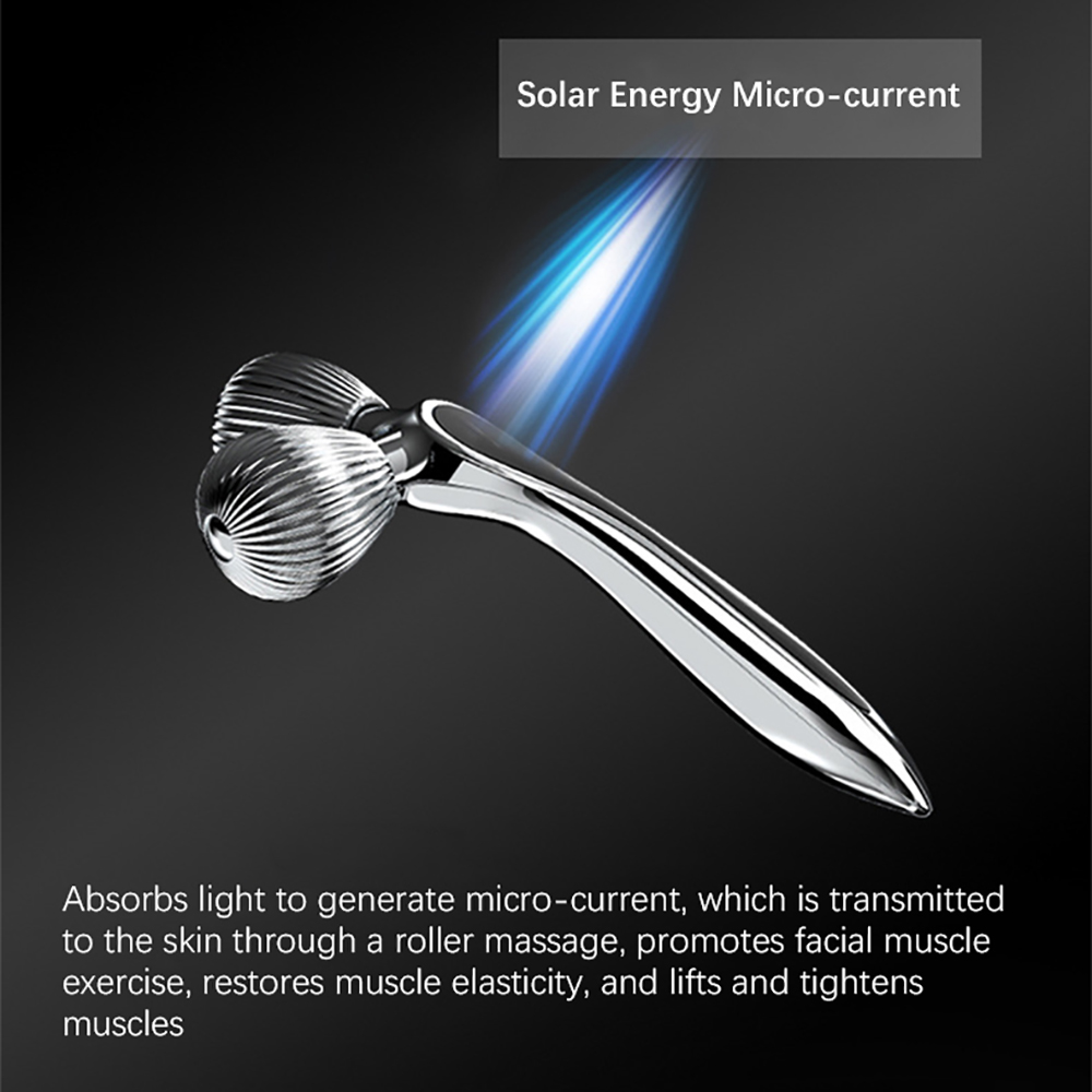 3D Microcurrent Roller Massage for Face Gouache Scraper for Face Slimming Beauty Face Massager Face Roller Solar Charging Guasha