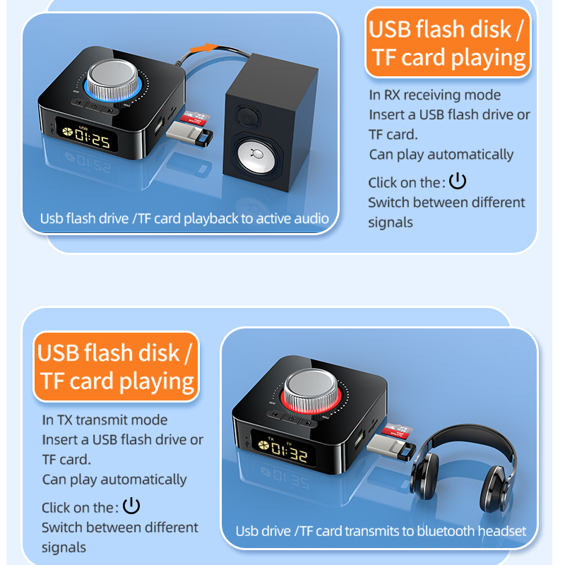 Bluetooth Receiver Transmitter LED BT 5.0 Stereo AUX 3.5mm Jack RCA Handsfree Call TF U-Disk TV Car Kit Wireless Audio Adapter