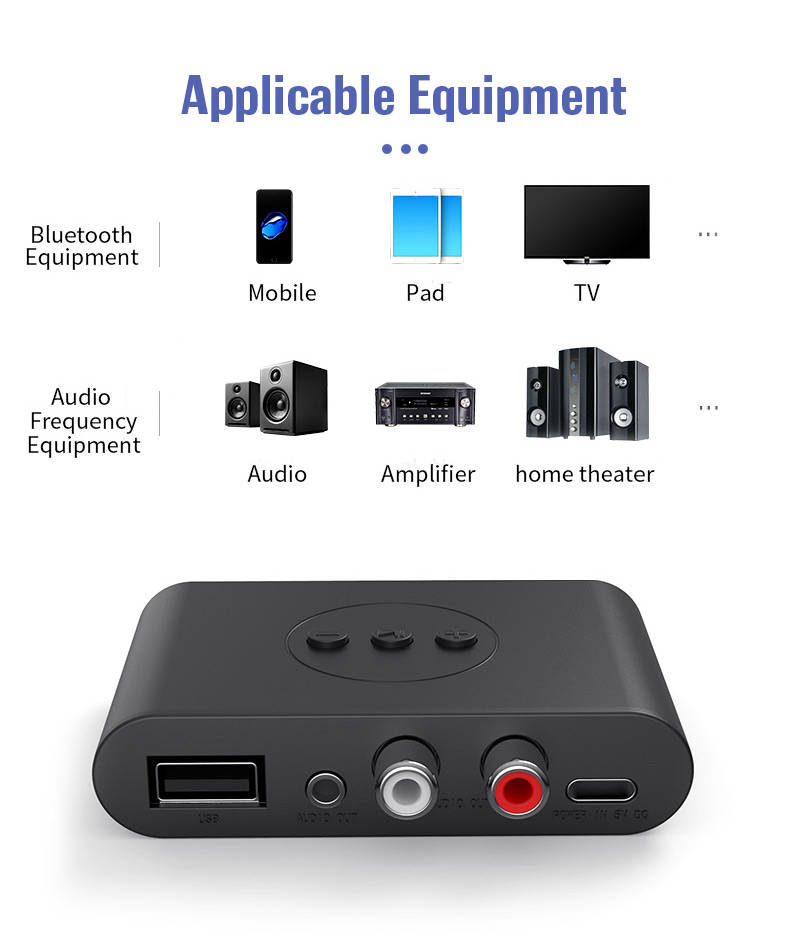 Bluetooth 5.0 Receiver U Disk RCA 3.5mm AUX Jack Stereo Wireless Adapter with Mic For Speaker Amplifier Car Audio Transmitter
