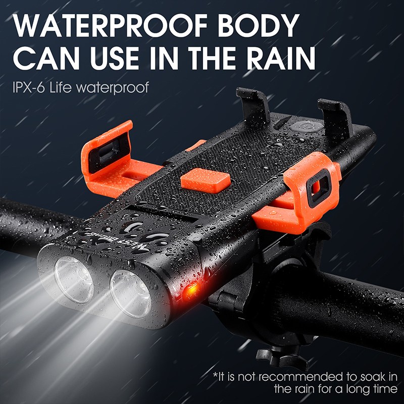 5in1 LED Bicycle Lamp Front Horn Light Phone Holder Bell Power Bank MTB Bike Flashlight USB Rechargeable Cycling Accessories