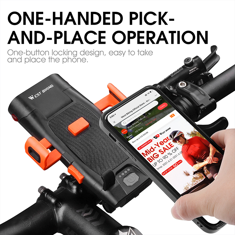 5in1 LED Bicycle Lamp Front Horn Light Phone Holder Bell Power Bank MTB Bike Flashlight USB Rechargeable Cycling Accessories