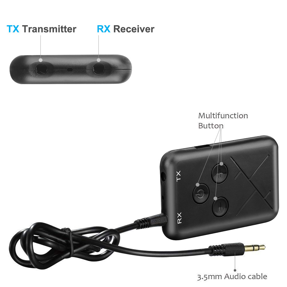 2 in 1 Wireless Bluetooth-compatible 5.0 Transmitter Receiver Chargable for TV PC Car Speaker 3.5mm AUX Hifi Music Audio Adapter