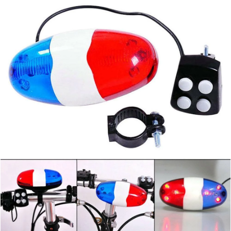 6 LED 4 Tone Sounds Bicycles Bell Police Car Light Electronic Horn Siren for Kid Children Bike Scooter Cycling Lamp Accessories