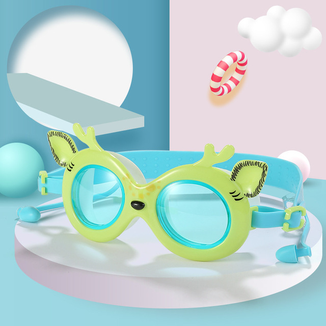 New Children Swimming Goggles Sika Deer Cartoon Earplugs UV and Fogging - Proof Glasses Men and Women
