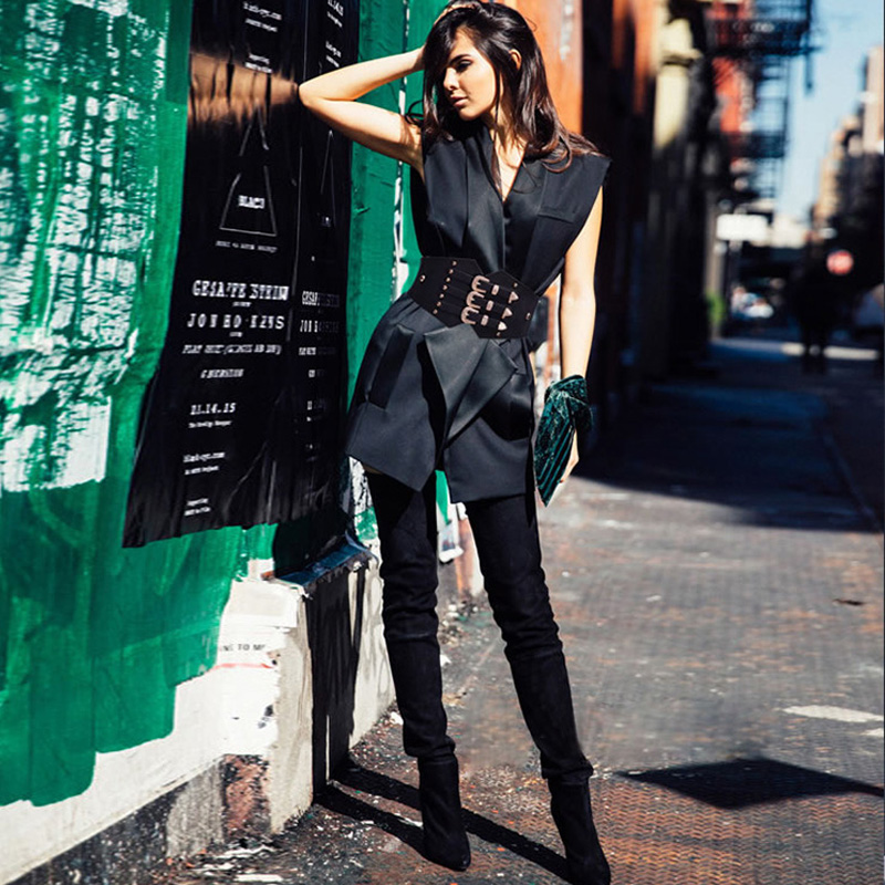 New Fashion Vintage metal Double Clasp Women Belt Buckle PU Girdle Waistband Vintage Wide elastic Belt Girdle Cinturones Mujer