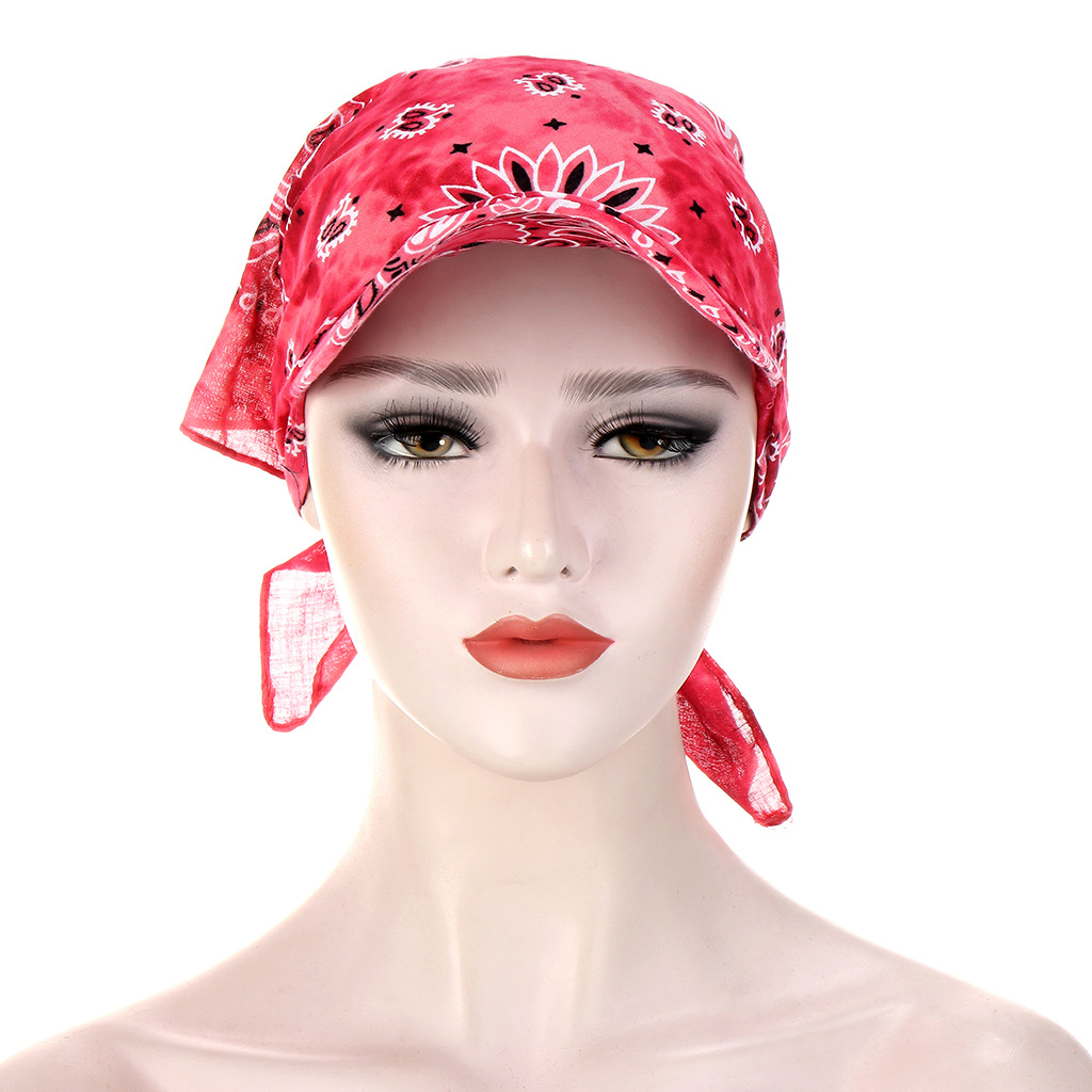 Hats muslim Summer tie-dye candy color outdoor windproof sunscreen with brim cotton print headscarf Caps