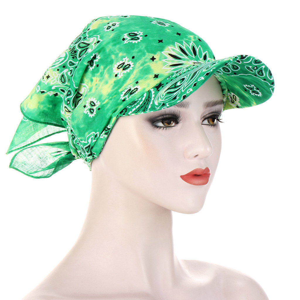 Hats muslim Summer tie-dye candy color outdoor windproof sunscreen with brim cotton print headscarf Caps