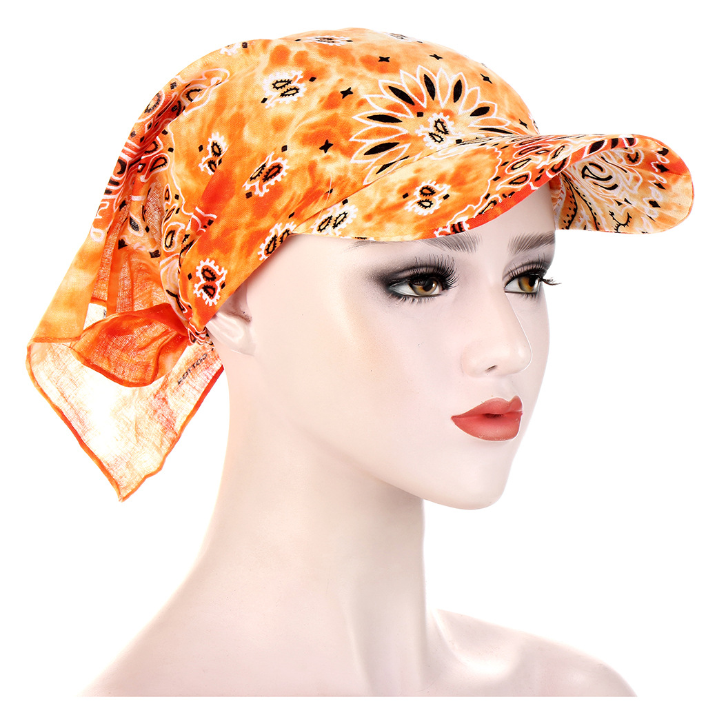 Hats muslim Summer tie-dye candy color outdoor windproof sunscreen with brim cotton print headscarf Caps