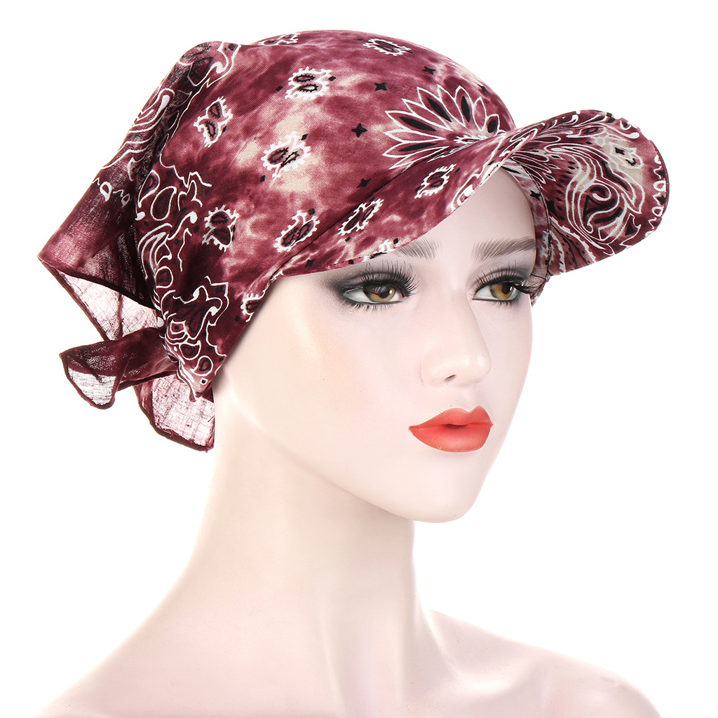 Hats muslim Summer tie-dye candy color outdoor windproof sunscreen with brim cotton print headscarf Caps