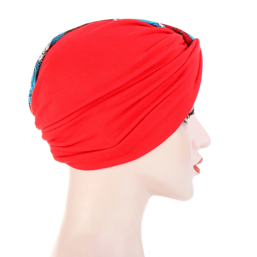 Women Muslim double-layer two-color stitching floral cloth twist turban cap Baotou cap turban cap