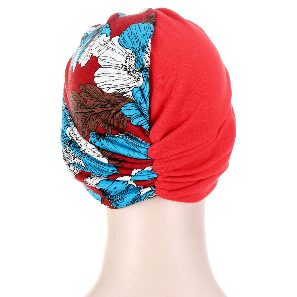Women Muslim double-layer two-color stitching floral cloth twist turban cap Baotou cap turban cap