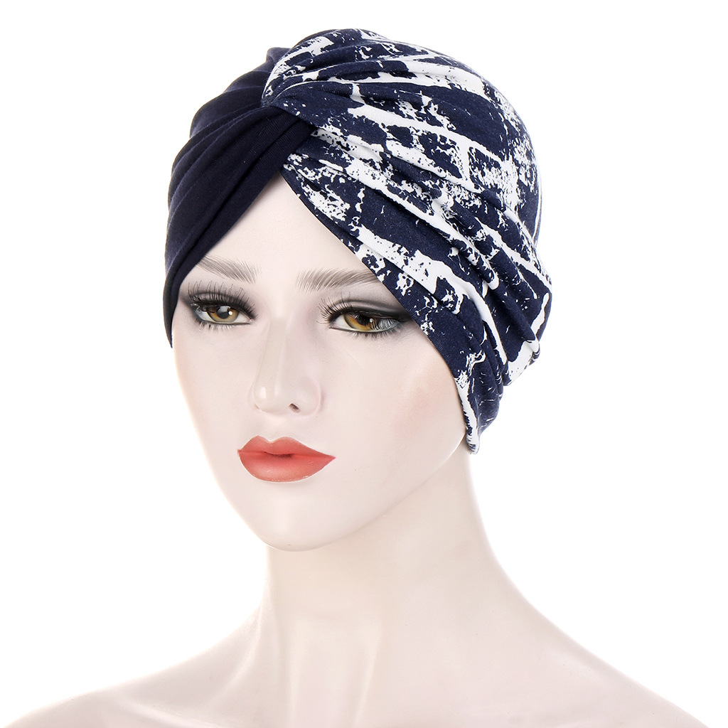 Women Muslim double-layer two-color stitching floral cloth twist turban cap Baotou cap turban cap