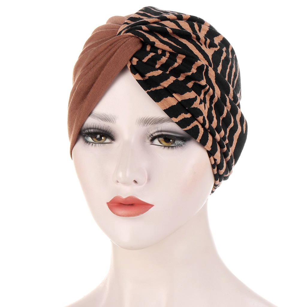 Women Muslim double-layer two-color stitching floral cloth twist turban cap Baotou cap turban cap