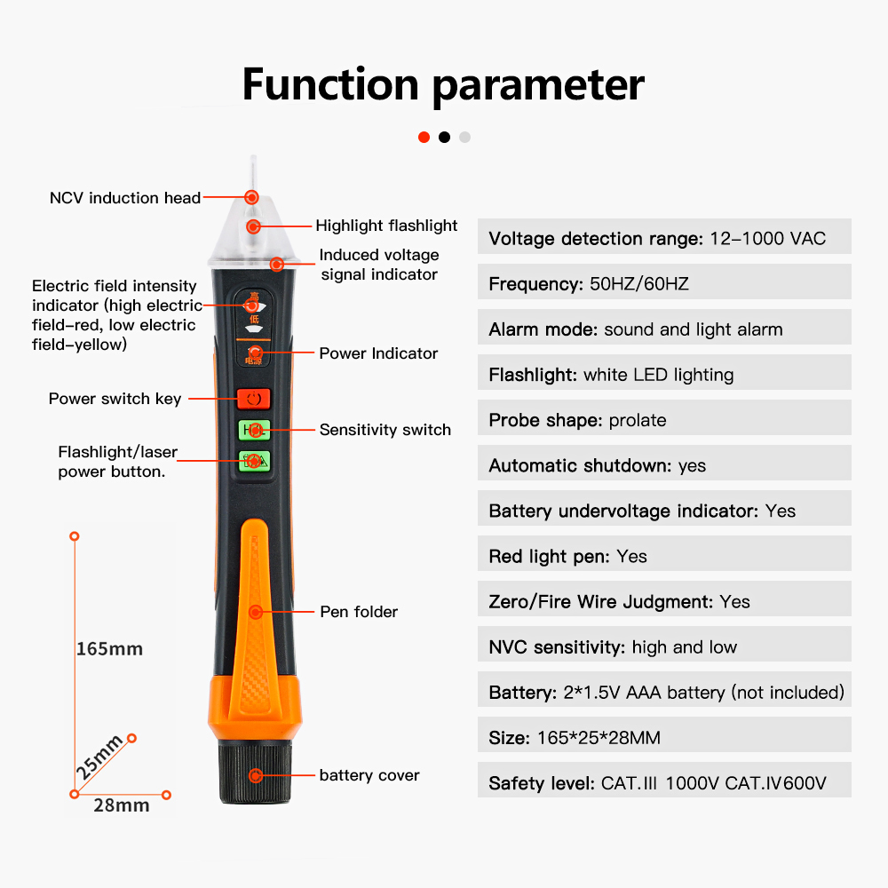 Non-Contact Voltage Detector Electrical Tools Voltage Indicator Tester Pen AC Voltage Test Smart Breakpoint Finder 12-1000V