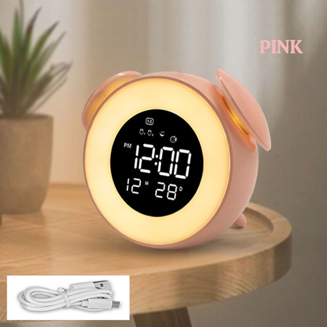 Bedside Sunrise Sunset Wake Up Light Digital Led Music Alarm Clock Bedroom Desk Calendar Snooze Clock Table Phone Charger