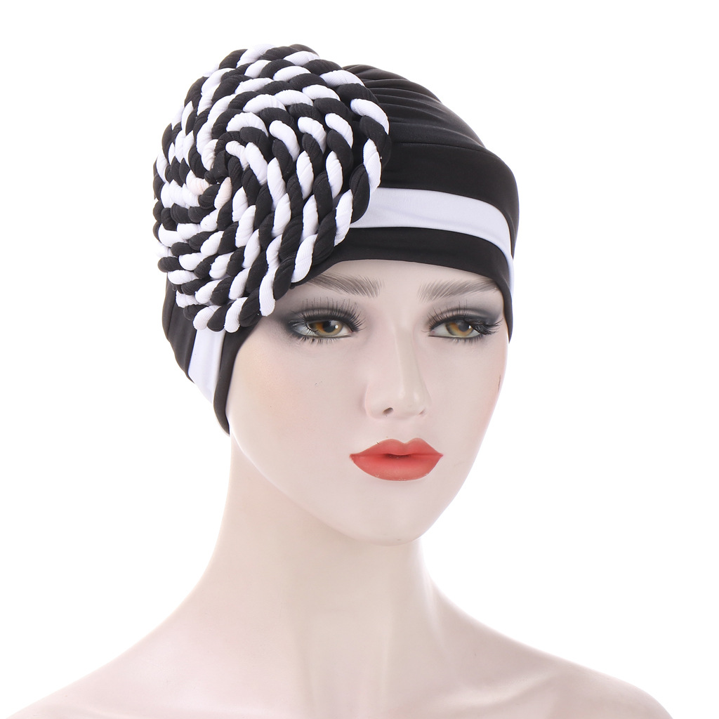 Women Muslim side braid two-color Baotou hat milk silk Indian Baotou hat