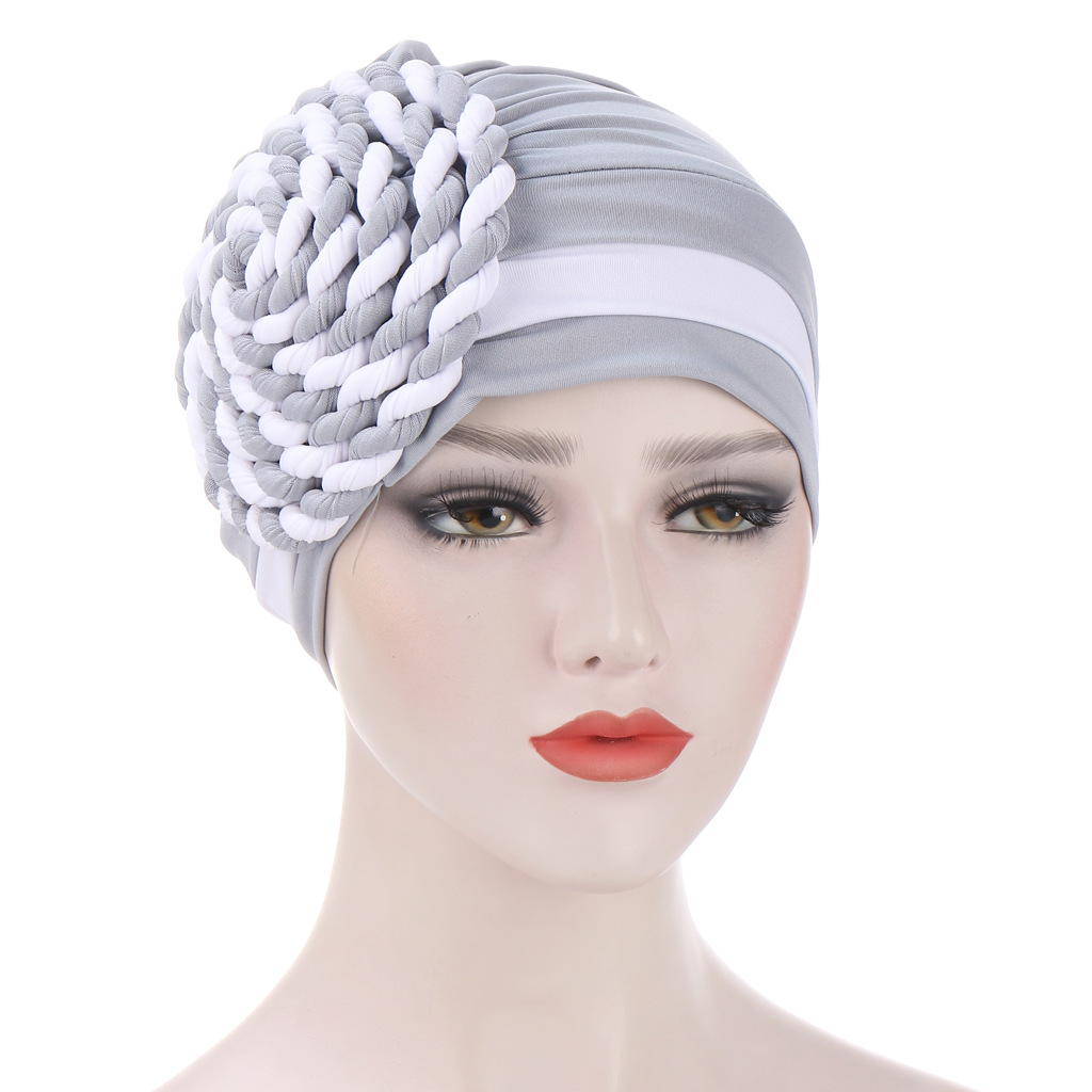 Women Muslim side braid two-color Baotou hat milk silk Indian Baotou hat
