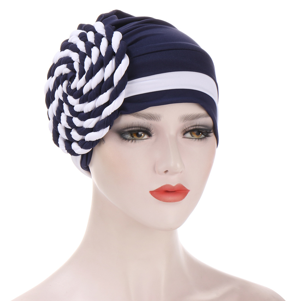 Women Muslim side braid two-color Baotou hat milk silk Indian Baotou hat