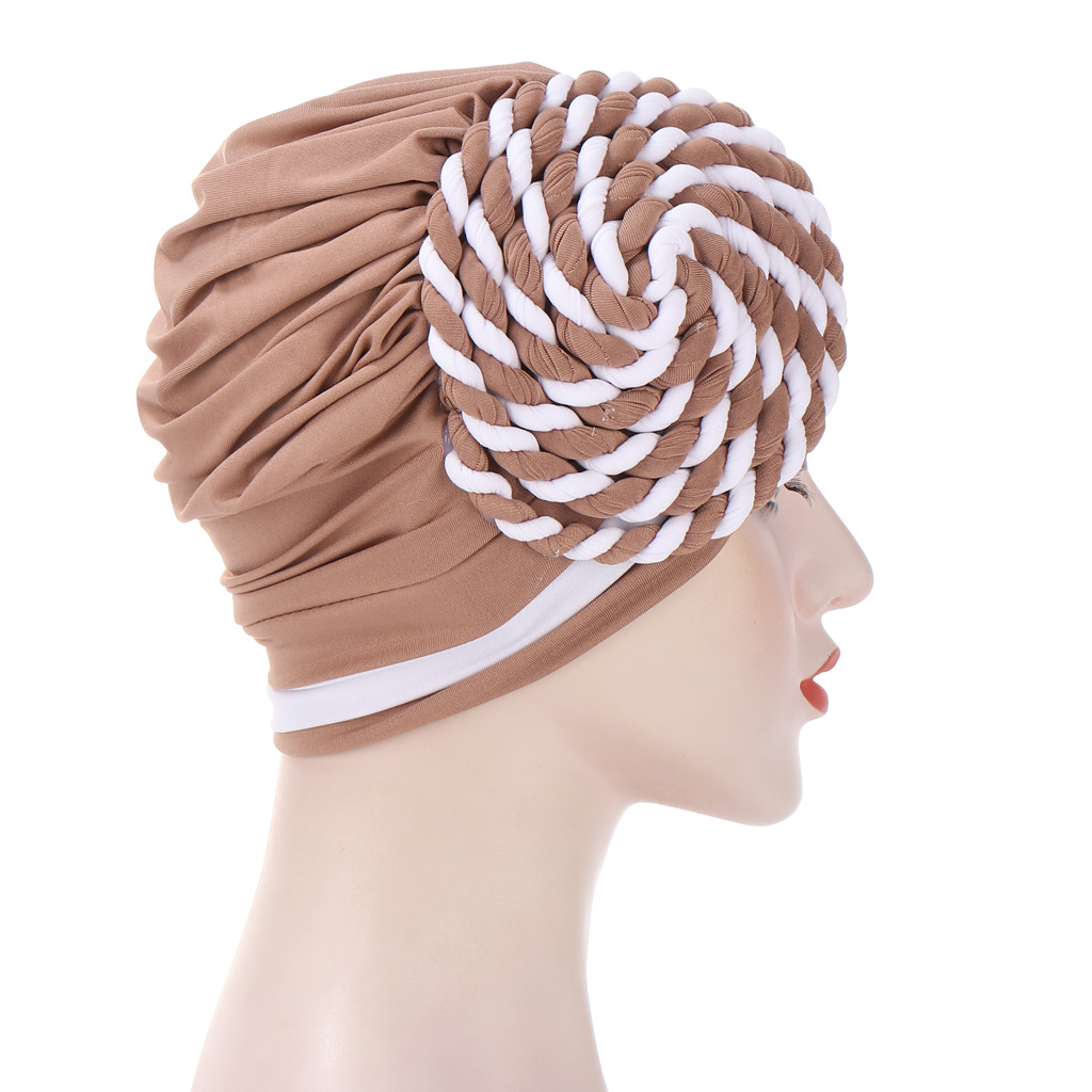 Women Muslim side braid two-color Baotou hat milk silk Indian Baotou hat