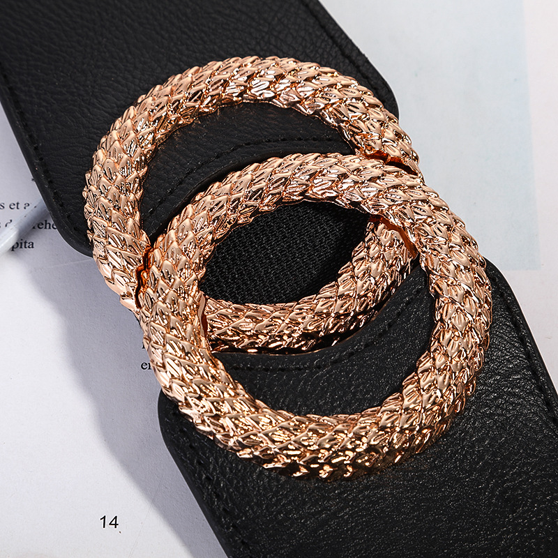 Fashion Ladies Decorated Elastic Wide Gold Belt Buckle Dress Sweater Sweater Waist Belt for Woman Designer Luxury Brand