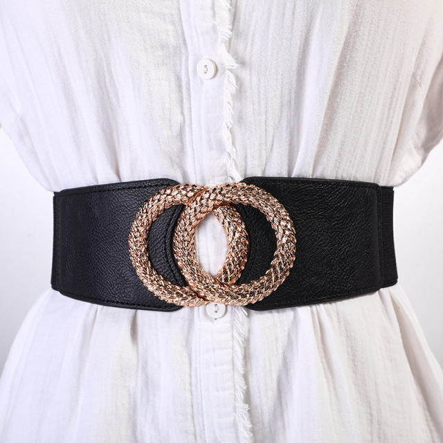 Fashion Ladies Decorated Elastic Wide Gold Belt Buckle Dress Sweater Sweater Waist Belt for Woman Designer Luxury Brand