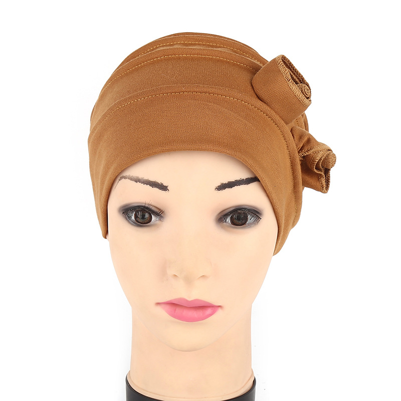 Women Muslim cotton chemotherapy cap two flower pullover cap confinement cap