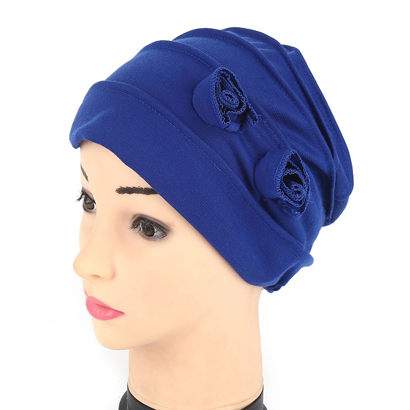 Women Muslim cotton chemotherapy cap two flower pullover cap confinement cap