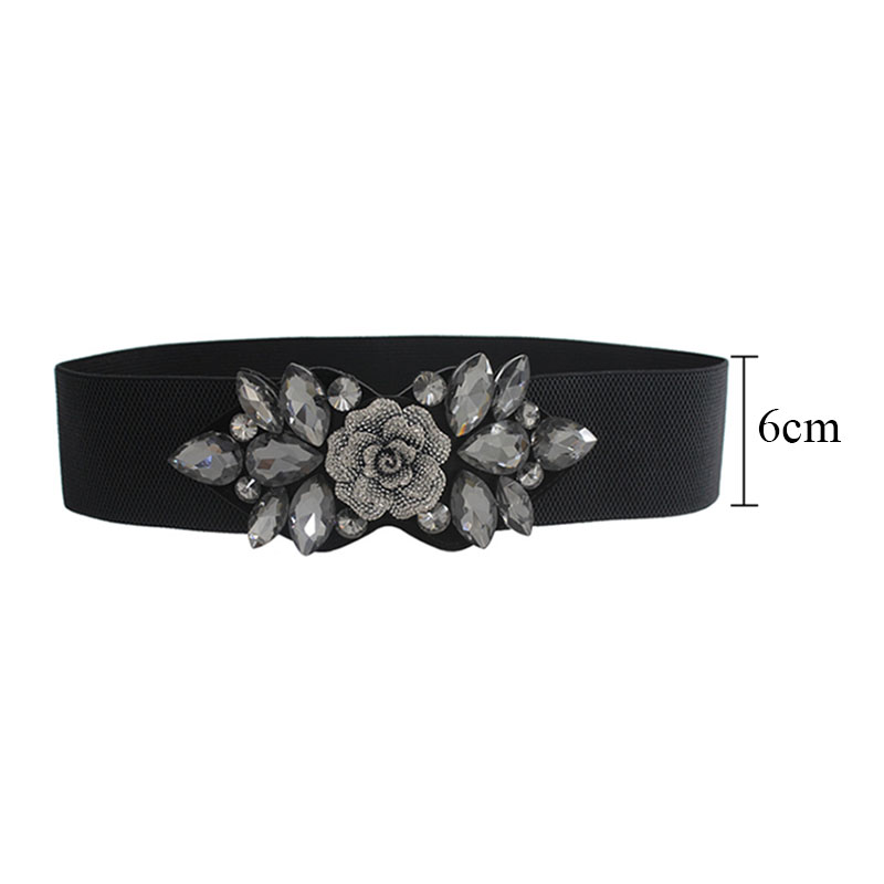 Female Rose Flower Rhinestone Elastic Waistband Tight Black Belt for Women Waist Cinch Band Dress Overcoat Clothing Accessories