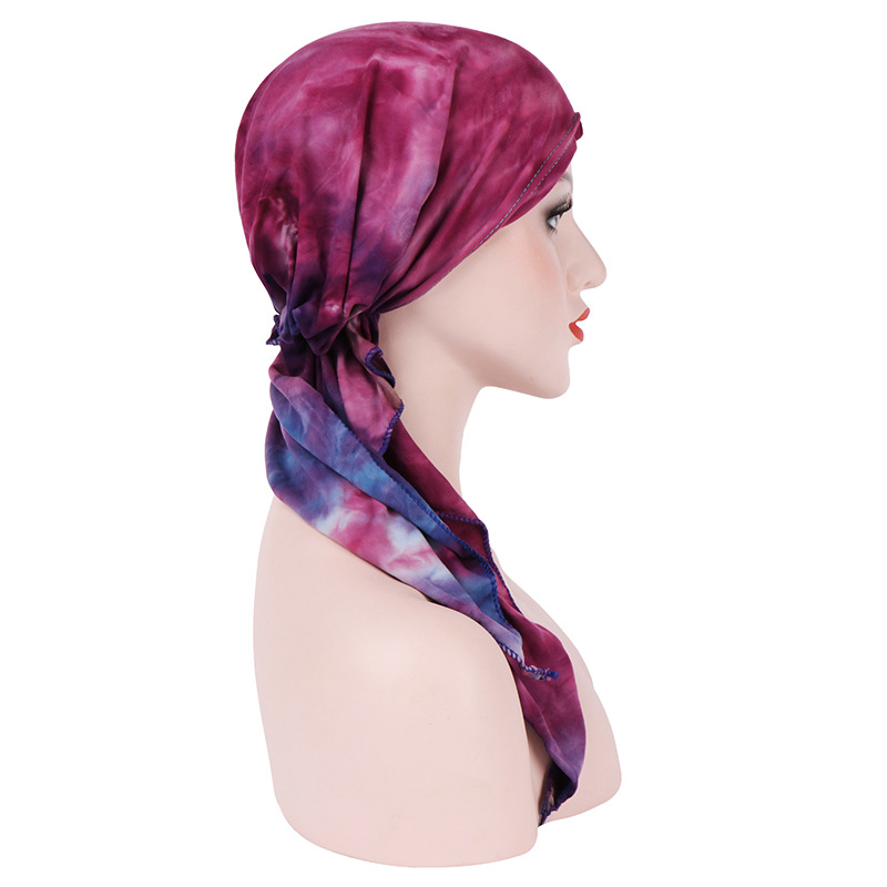 Women Muslim tie-dye curved fabric cap Muslim head cap Cotton double-sided cap