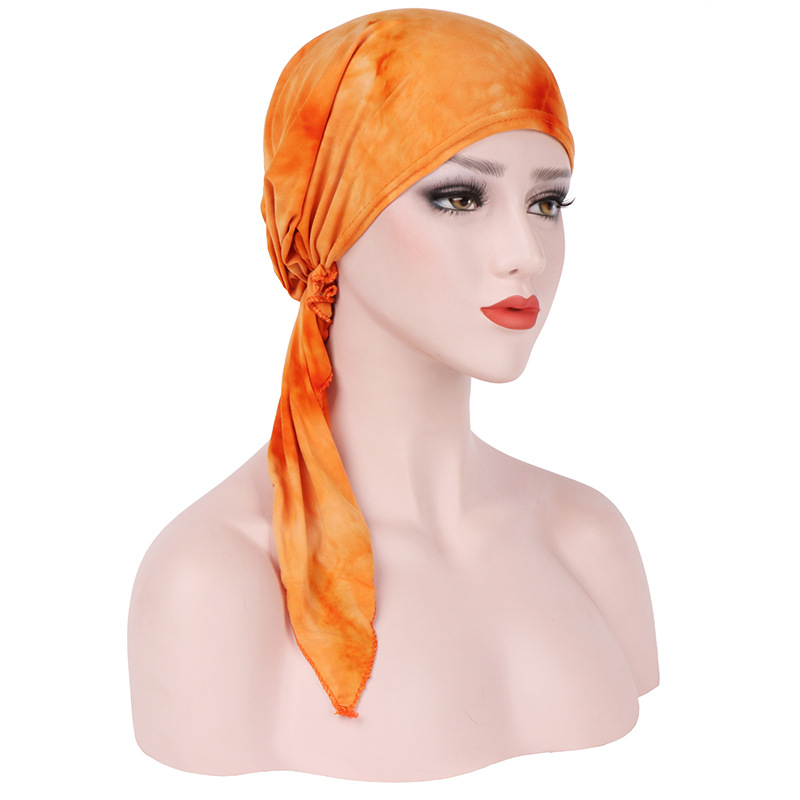 Women Muslim tie-dye curved fabric cap Muslim head cap Cotton double-sided cap