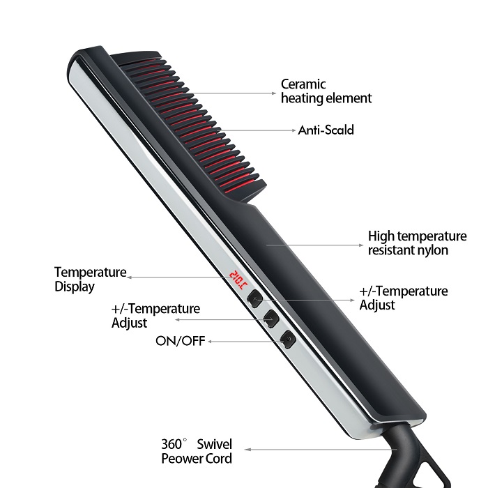 2021 Hair Straightener Brush Electric Hot Comb Straightening LCD Display Hair Iron Heating Comb Straightener Men Beard Brush