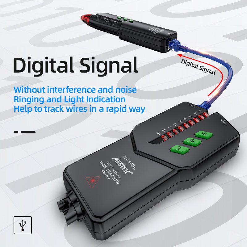 WT-58D Wire Trackers Track Network LAN Cable Tester Tools Cable Hunting Non-contact AC Voltage Detection Flashlight Line Finder