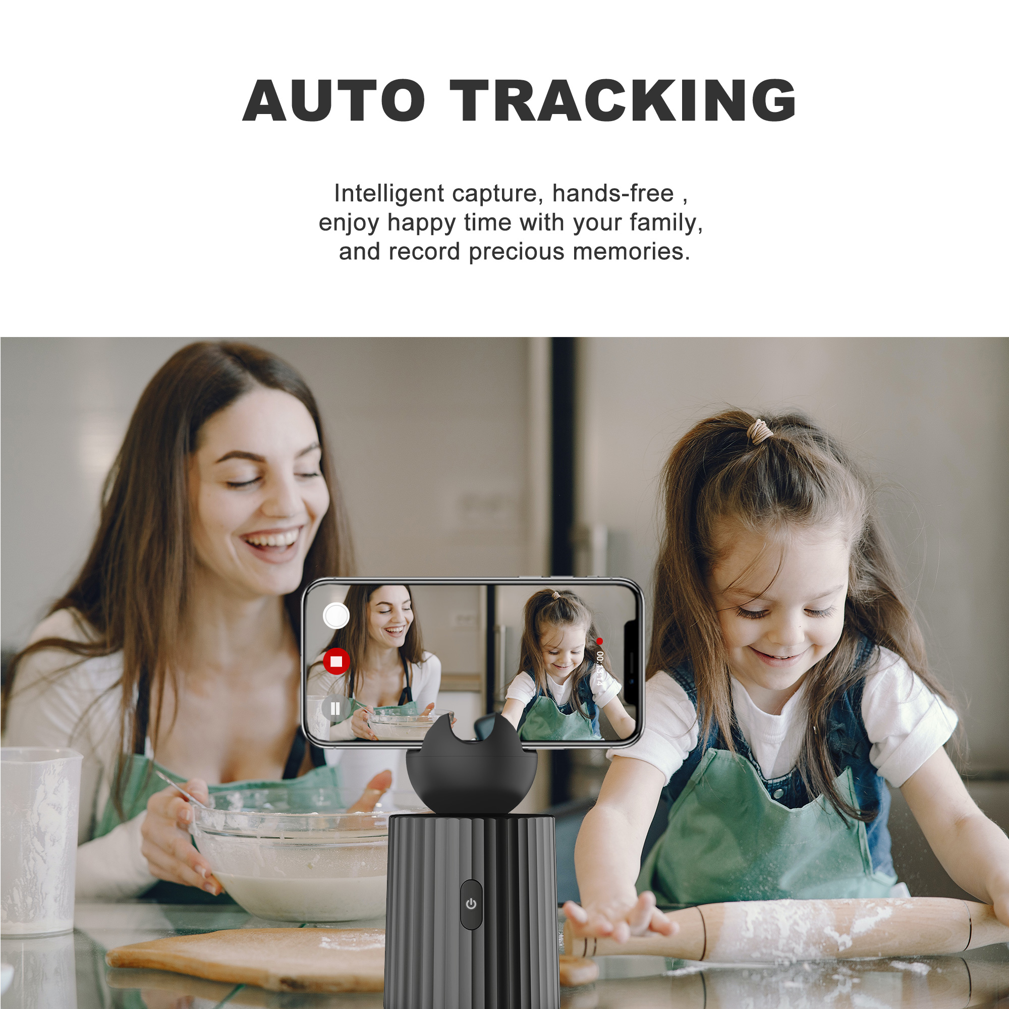 Rechargeable Smart Selfie Stick Tripod , 360 Auto Face Tracking Phone Holder Camera Tripod Holder Smart Shooting Phone Mount