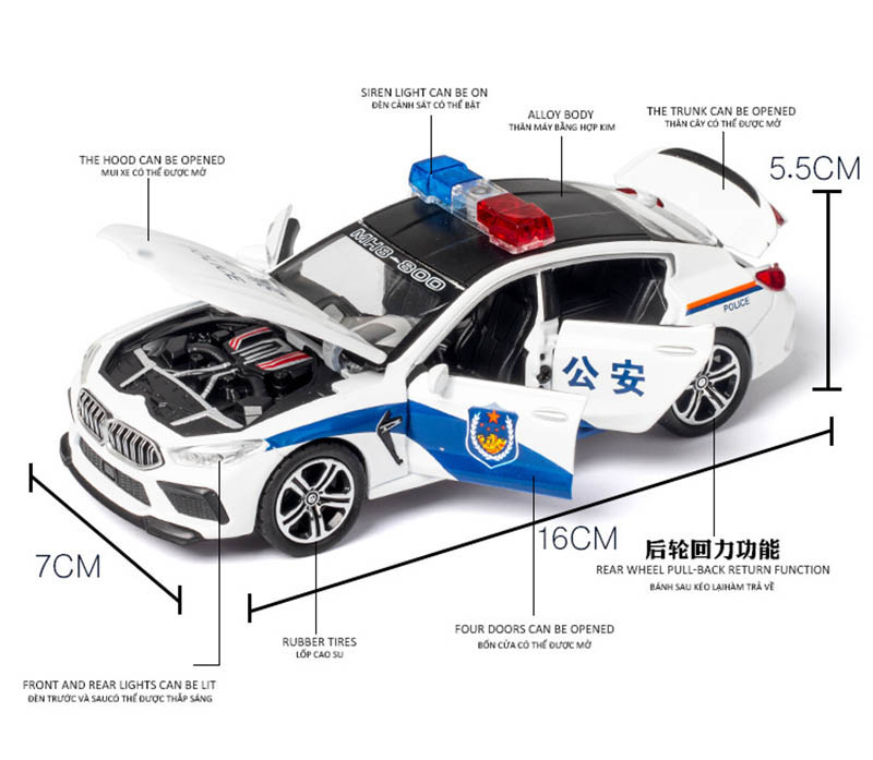 1/32 Alloy Die Cast M8 Police Model Toy Car Simulation Sound Light Pull Back 6 Door Open Toys Vehicle For Children Gifts