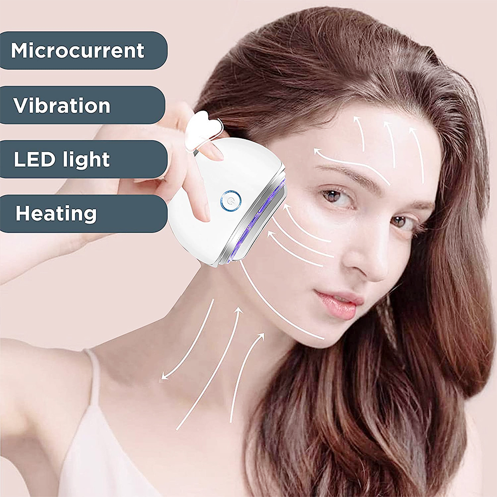Electric Face Body Gua Sha Board Red Blue Light Therapy Scraping Plate V Face Anti Aging Heated Vibrating Beauty Facial Massager