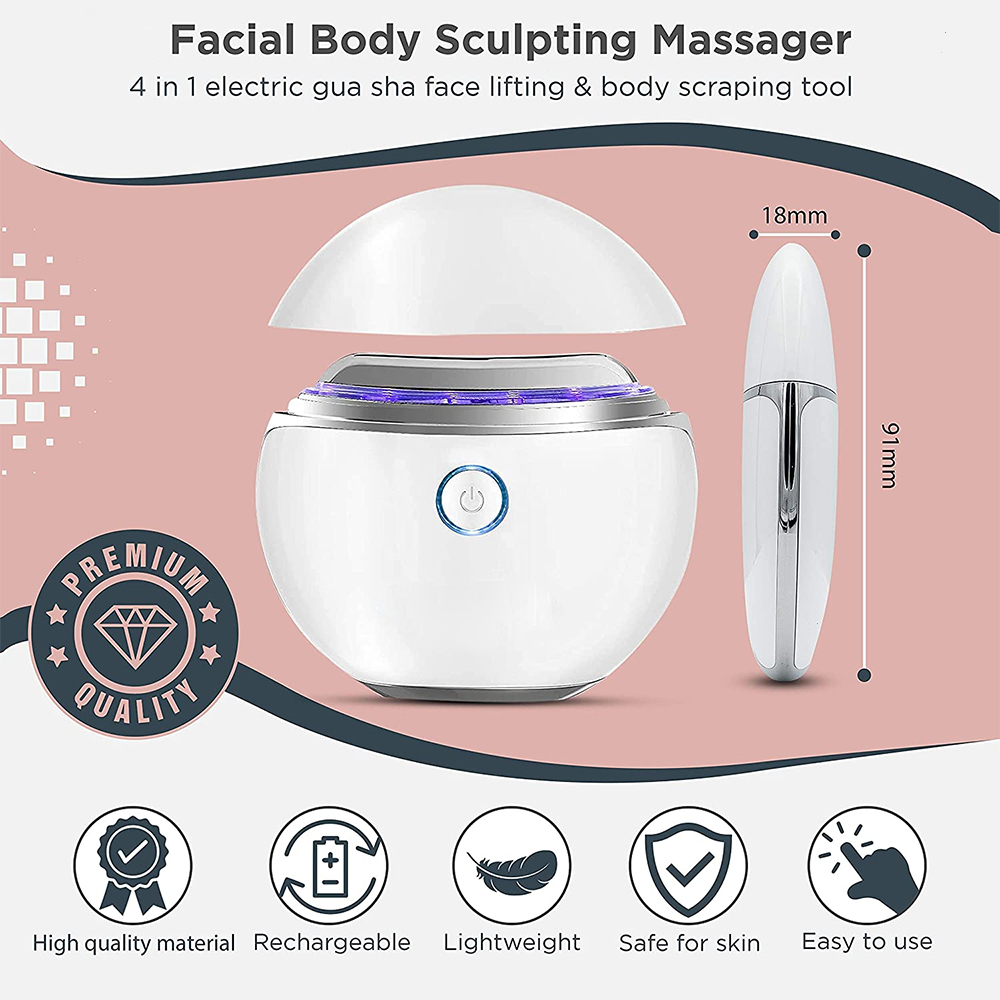 Electric Face Body Gua Sha Board Red Blue Light Therapy Scraping Plate V Face Anti Aging Heated Vibrating Beauty Facial Massager