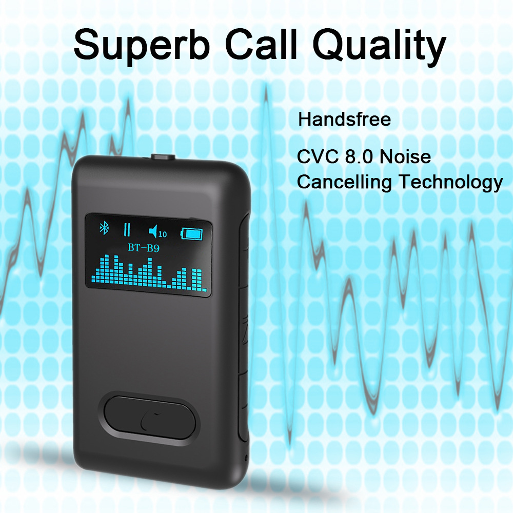 Bluetooth 5.0 Adapter Car Bluetooth Receiver OLED With Screen AUX Hands-free Call Mic Voice Support Siri Aptx