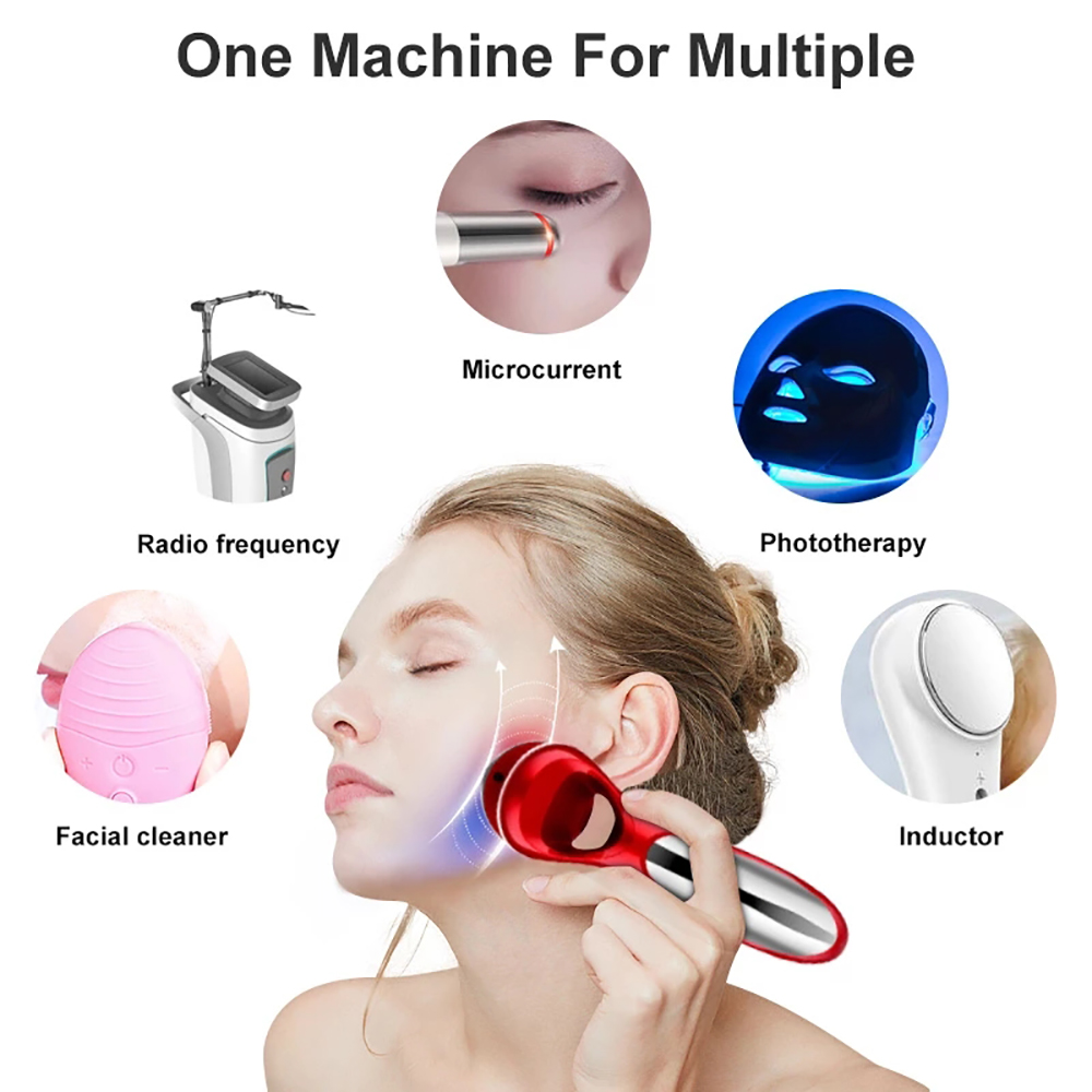 EMS Beauty Instrument Face Lifting Heat Red Blue Light Face Cleaner Deep Cleansing Home Skin Care Device Face Massager Electric