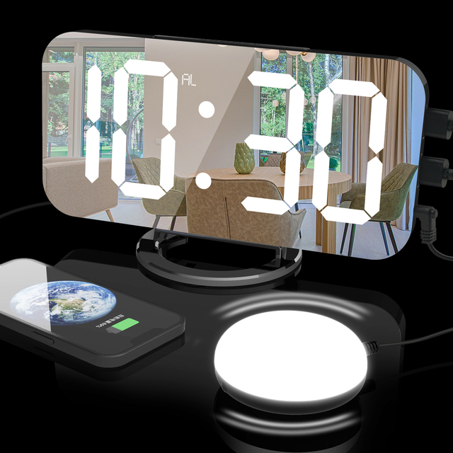 New Creative Led Vibration Alarm Clock Multifunctional Dual USB Charging Mute Bedside Luminous Automatically Adjust Brightness