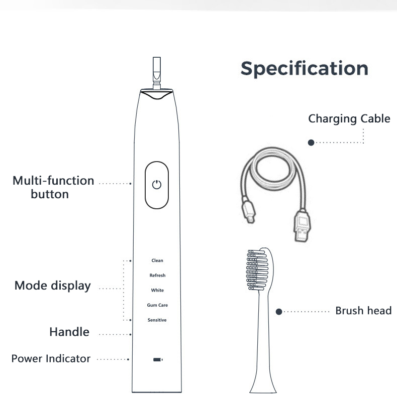REUP Electric Tooth Brush Teeth Care Sonic Toothbrush Adult Brush USB Charger Rechargeable Tooth Brushes Replacement Heads Set